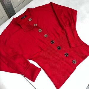 Red Cardigan Sweater Button Front 
Women's Medium Stretch Knit Anne Klein
